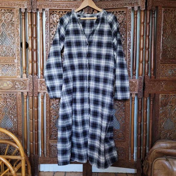 Flannel Button-Down Loose Midi Dress Cabincore - Picture 1 of 7